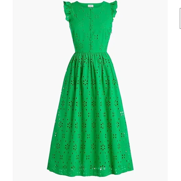 J.Crew Factory Green Eyelet Shirt Dress - Picture 1 of 2